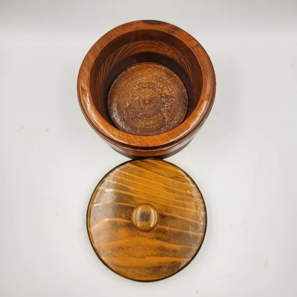 Vintage Wooden Lidded Canister Hand Crafted Kansas